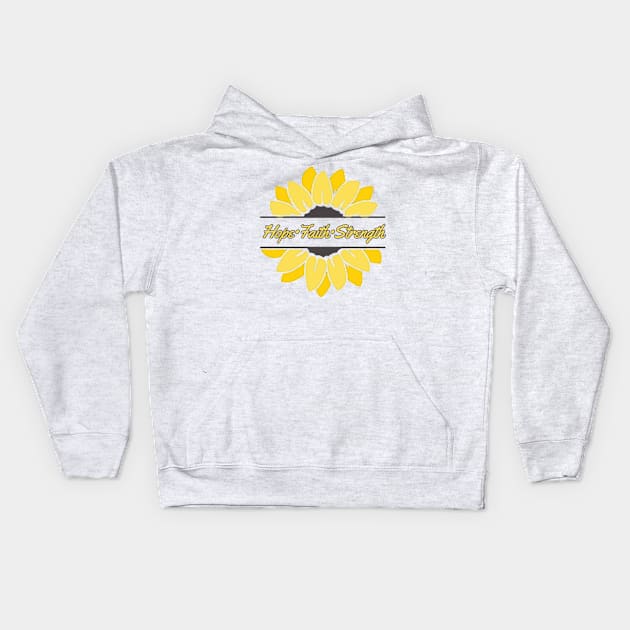 Sunflower Hope Faith Strength Kids Hoodie by CaitlynConnor